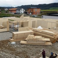 Bau des Grunderisses des Holzhauses